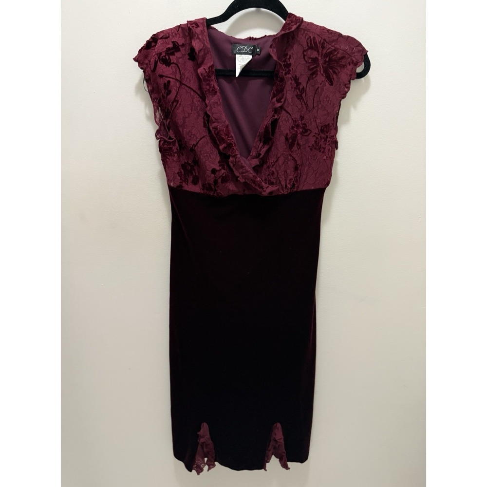CDC Burgundy Velvet Lace Dress Size‎ 6 Whimsigoth Gothic Romantic Hoco Y2k